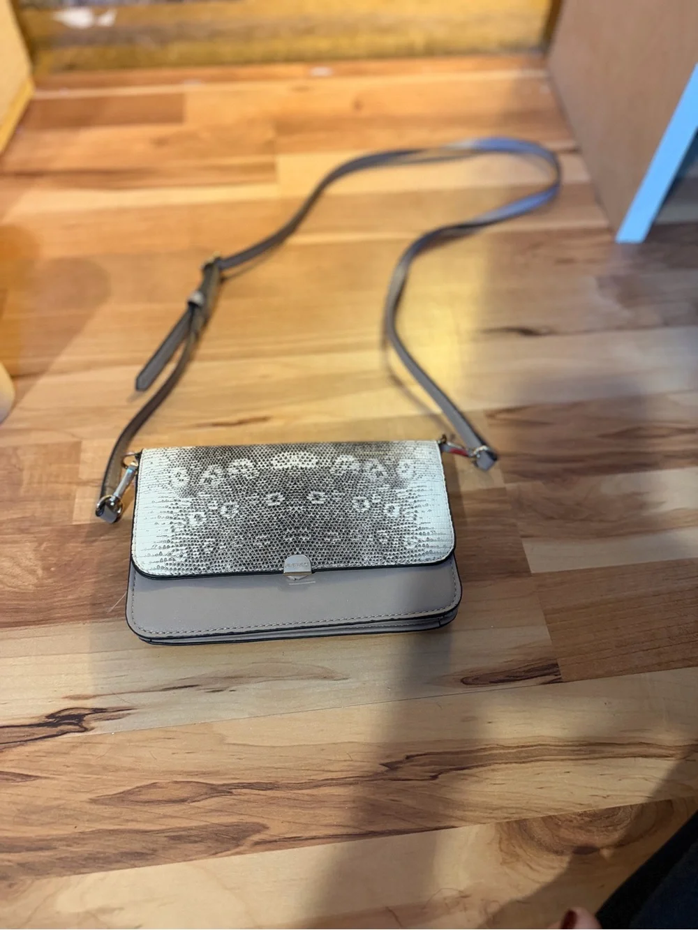 Nine West Neutral Crossbody with Metallic Snakeskin Flap